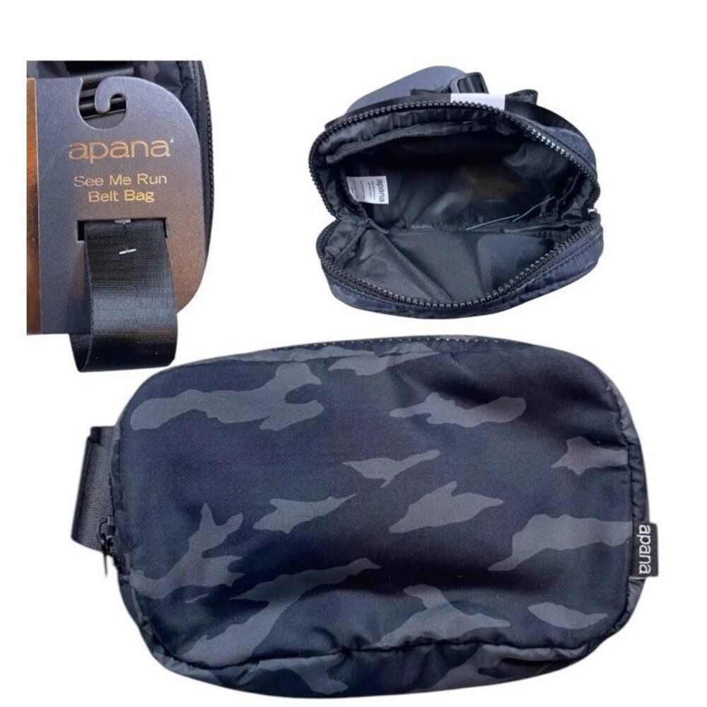 Belt Bag See Me Run Black Camo Nylon Strap Fanny Pack Zipper Apana Studio NWT